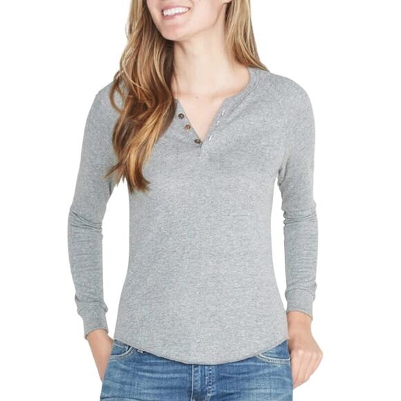 Marine Layer L Womens Slim Fit Double Knit Henley Tee Heather Gray - Picture 1 of 9